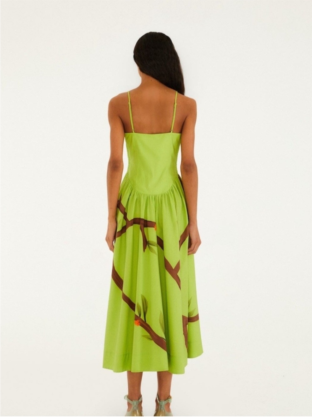 FARM Rio Lime Green Spaghetti Strap Maxi Dress with Blue Bird Print L NWT - Picture 12 of 16